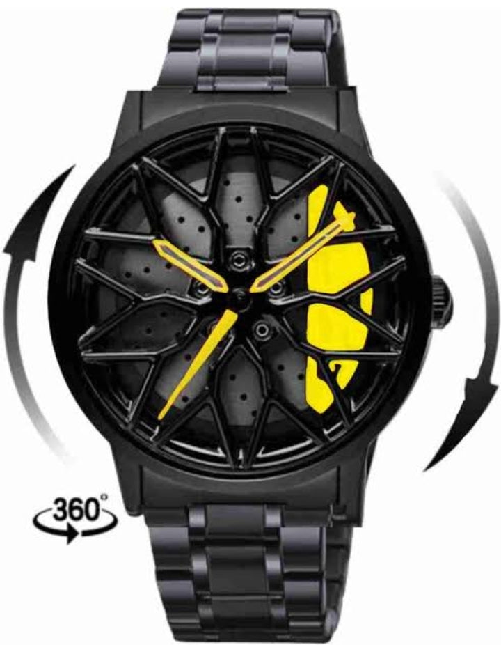 Rotating Wheel Watch – Stylish & Unique Timepiece Car Sport Rim Hub Wheel Wristwatch For Mens (random Color And Random Designs )